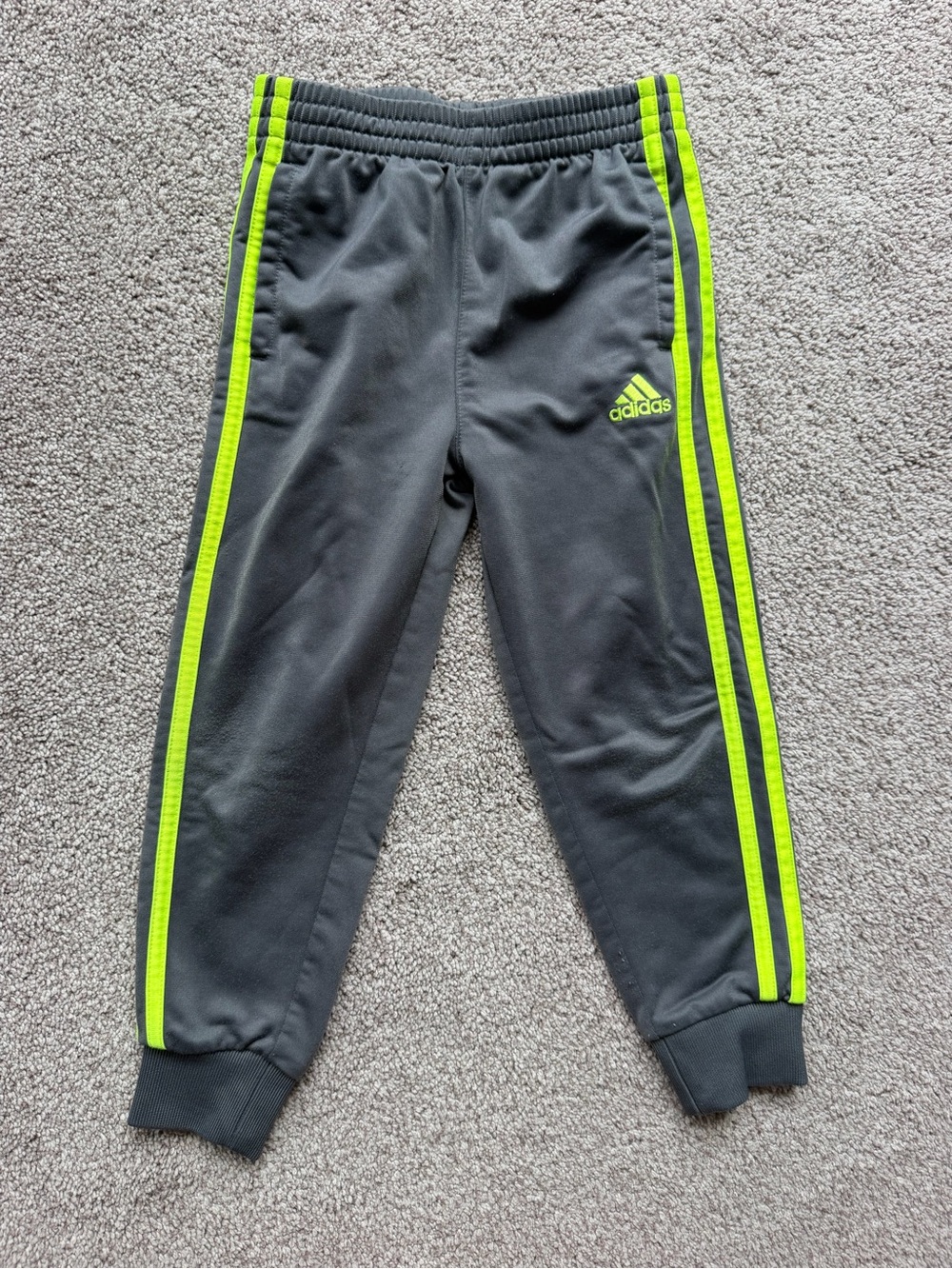 adidas Kids Gray Joggers with Neon Green Stripes